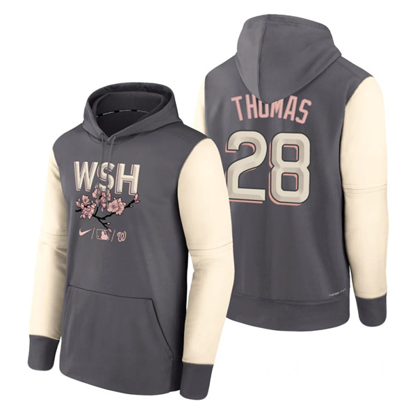 Men's Washington Nationals #28 Lane Thomas 2022 Gray City Connect Cherry Blossom Print Hoodie